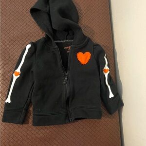 Cat & Jack Black Hoodie with Orange Heart and Skeleton Design